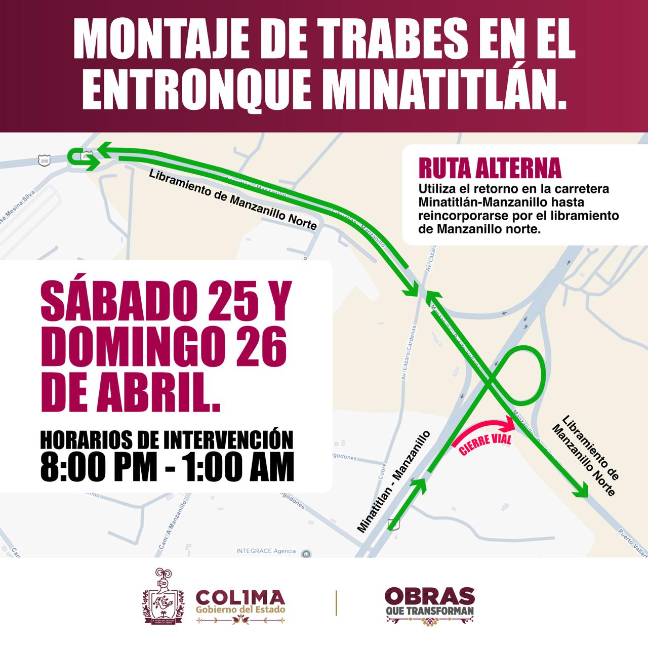 Seidum Colima hará montaje de trabes en el Entronque Minatitlán, este sábado y domingo